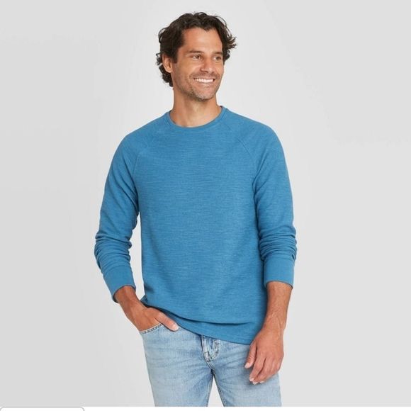 Goodfellow & Co Long Sleeve Textured Crewneck Blue - Picture 1 of 8